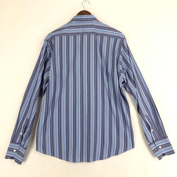 Kenneth Cole New York Men's Size XL Blue Striped Long Sleeve Dress Shirt Italy - Picture 9 of 9